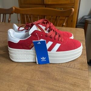 Red Adidas platform gazelle bold, size 6!